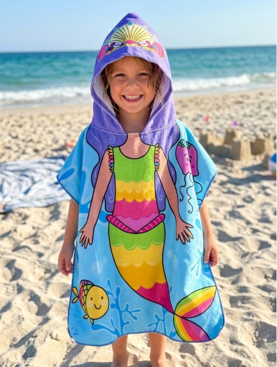 Kids Mermaid Patterned Hoodie Towel